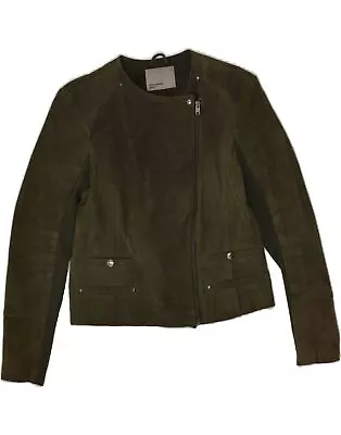 VERO MODA Womens Slim Bomber Leather Jacket UK 18 XL Khaki Leather BD22 • $48.21