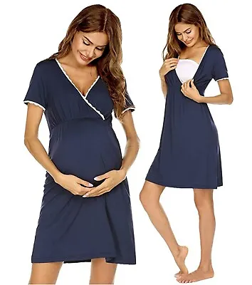 Navy Blue 3 In 1 Delivery Labor Maternity Nursing Nightgown (Small) • $29.99