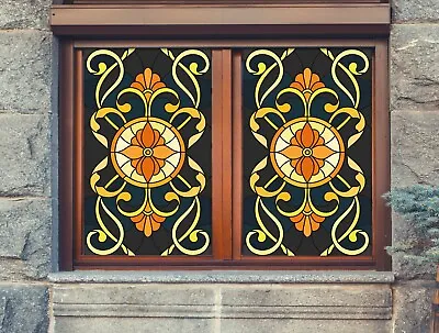 3D Yellow Pattern A368 Window Film Print Sticker Cling Stained Glass UV Sinsin • $27.99