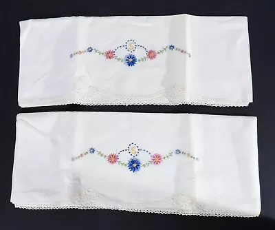 Vintage Pair  S  Monogram Hand Embroidered & Crocheted Pillowcases 21  X 33  • $14.99