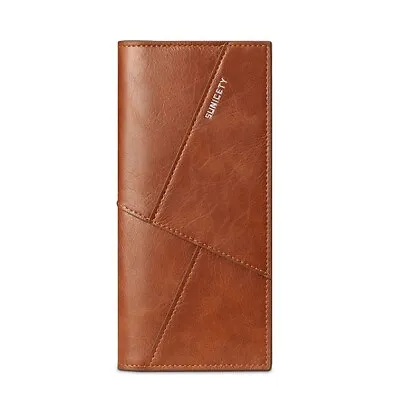 Men's Bifold Leather Long Wallet ID Card Holder Checkbook Billfold RFID Blocking • $10.79