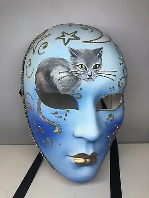 Handpainted Mask Cat And Celestial Design Made In Italy Venezia  • $45