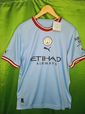 Puma Manchester City Mens Soccer Jersey Haaland Home Short Sleeve L Blue • $50