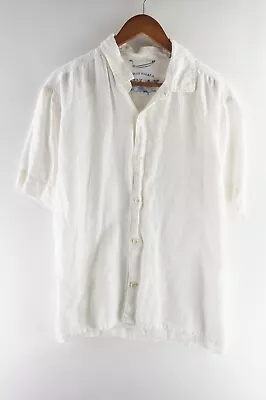 Tommy Bahama Size Large White Solid Button Up Shirt Short Sleeve Linen Men • $33.45