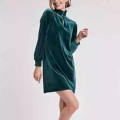 Tyler Boe Mia Deep Teal Green Velvet Long Sleeve Keyhole Mini Dress Size Large • $64