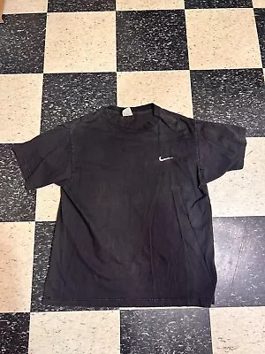 Vintage Nike Shirt Men's L Black Embroidered Mini Swoosh Faded T Made In USA 90s • $29.99