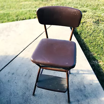 Vtg Cosco Kitchen Brown Step Stool Chair Flip Up Seat MCM Retro USA Made • $63.90