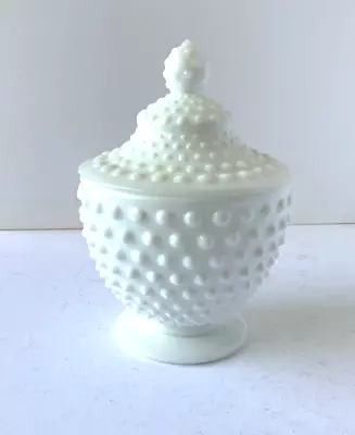 Vintage Retro Fenton Hobnail White Milk Glass Candy Jar Round W/ Lid - 7  Tall • $12