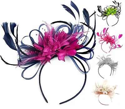 £16.99 • Buy Customised Feather Hair Fascinator On Headband Wedding Royal Ascot Races Bespoke