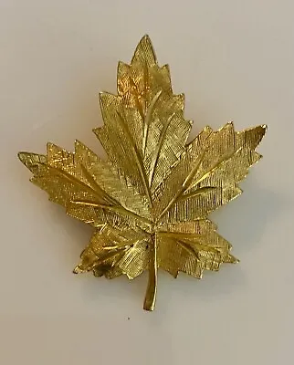 Vintage Brushed  Gold Tone Maple Leaf Brooch Marked Made In Canada Keyes Pin • $12