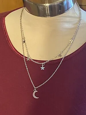 Moon And Stars Silver-tone Celestial Themed Necklace • $15