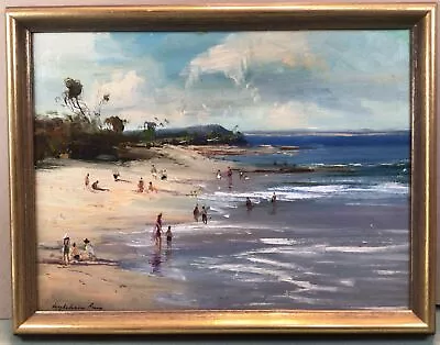 Wykham Perry Victorian Beach Scene Framed Oil Painting 1980s • $630