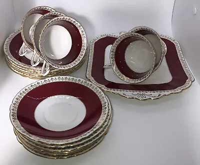 £38.50 • Buy Vintage SHELLEY  Red/ White/ Gold Trios & Cake Plate. Part Set. Fine Bone China