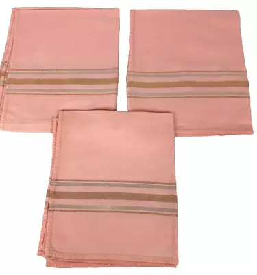 Vintage Set Of 3 Cloth Napkins Pink W Gold Design 16  X 14  • $7.99