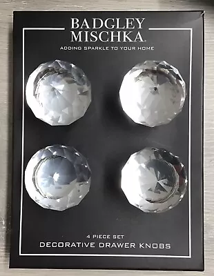 Badgley Mischka Round 1-5/8  Crystal Drawer Knobs Pulls Set 4 Chrome Base - NEW • $28