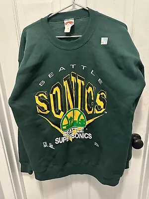 Deadstock Vtg Seattle Sonics Sweatshirt Supersonics Nutmeg Crew Neck Men Lg. • $100