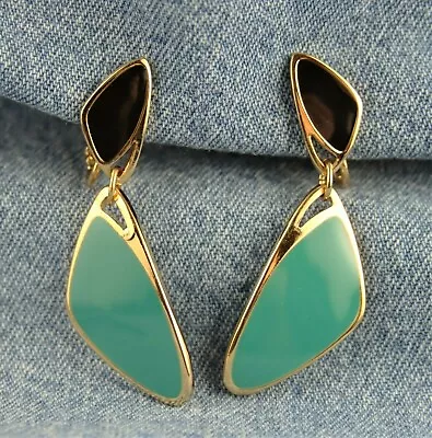 Unsigned Vintage 1988 Avon Color Counterpoint Enamel Dangle Clip Earrings • $10