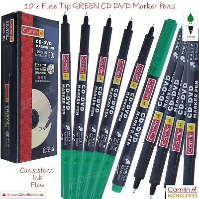 KOKUYO CAMLIN Fine Tip CD DVD OHP Permanent GREEN Marker Pens Water UV Resistant • £2.29