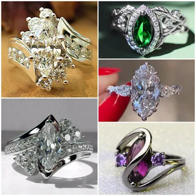 $2.16 • Buy Elegant Women 925 Silver Plated Wedding Ring Cubic Zircon Jewelry Gift Sz 6-10