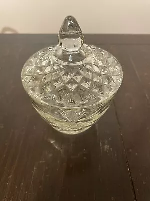 Vintage Mid Century Modern Pressed Glass Sugar Bowl/Candy Dish With Lid  • $3