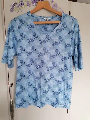 Cotton Traders Blue Paisley Design T Shirt  Size 14 • £2.99