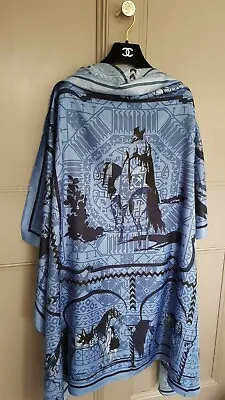 100 % Silk Ladies Blue Art Elegant Horses Design Print Long Large Neck Scarf • £44