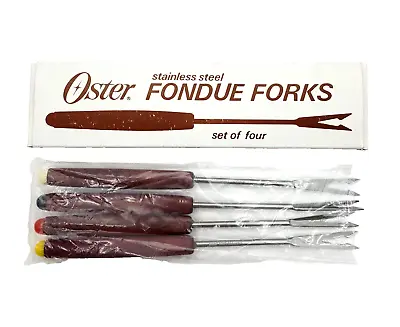 VTG Oster MCM Fondue Forks Wood Handle Stainless Steel Colored Ends 7  NEW • $10