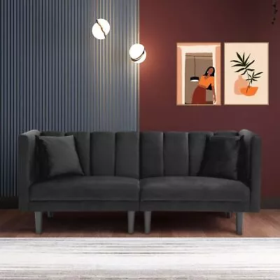 70.8'' Modern Futon Sofa Bed 2 Seaters Couch Velvet Loveseat W/ Square Arms • $319.72