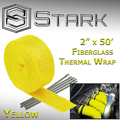 2  X 50FT Exhaust Header Fiberglass Heat Wrap Tape W/ 5 Steel Ties - Yellow (K) • $42.89