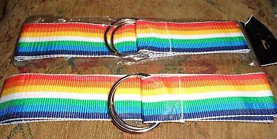 2  Rainbow Webbing Canvas Belt Men's/ladies 42  Long With Large D Buckle Free Pp • £4.25