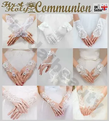 First Holy Communion Flower Girl Pageant Wedding Fingerless Diamante Gloves • £5.99
