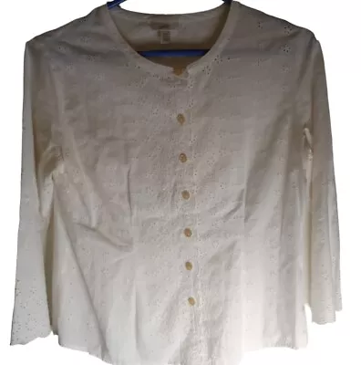 J. Jill Blouse  Petite Xsp Shirt White Button Eyelet Front/sleeve Cotton • $12