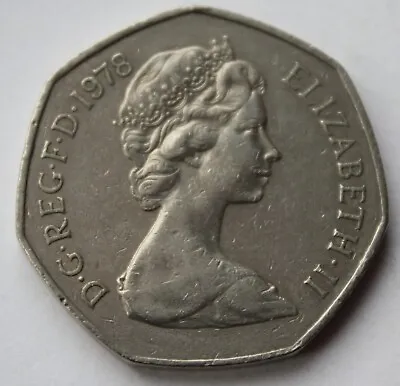 British 1978 Queen Elizabeth II 50p Coin. Fifty Pence. Old Large Issue (W226) • £3