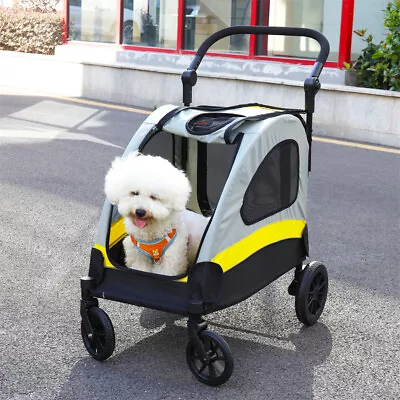 M-XL Rolling Dog Stroller Foldable Pet Travel Jogger Carrier W/ Waterproof Cover • $106.90