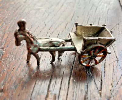 Vintage 800 Silver HORSE & TWO WHEEL CART Miniature Figure Enamel Italy? • $29.99