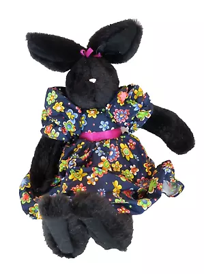 Mary Meyer VTG Retired Bunny Plush Black Bunny Rabbit Floral Dress 1993 Easter • $19.99