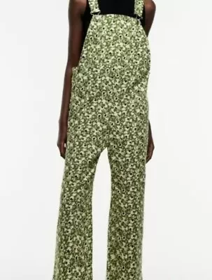 Zara Ditzy Overalls Womens M Green Floral Printed 100% Cotton Dungarees Jumpsuit • $34.99