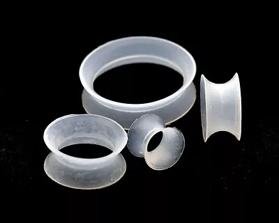 Pair Of Thin Walled Clear Silicone Plugs Gauges Set New Flexible Earskin • $8.49