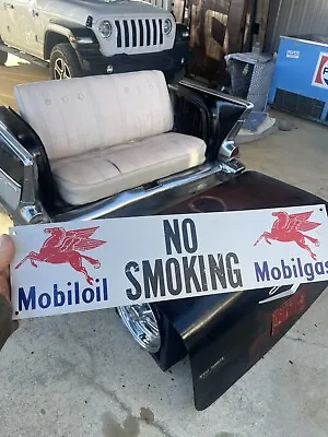 Vintage Metal Sign Mobiloil No Smoking Red Pegasus Mobil Oil 5X20” • $99.99
