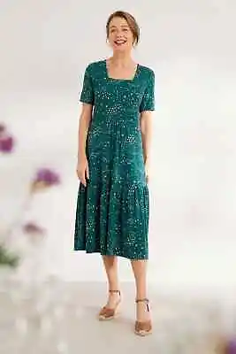 Seasalt Women's Dress - Teal Paint Shards Jersey Midi Dress - Regular - Starling • £26.35