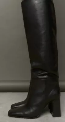 $95 • Buy Zara Leather Block Heel Knee-high Boots Black New Fw23 Size 39 /us8ref. 2002/010