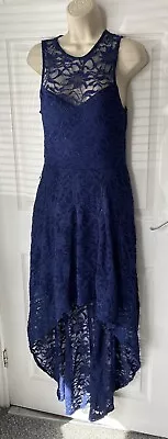 Quiz Navy Lace Dip Hem Dress Size 10 Wedding Party Formal • £11.99