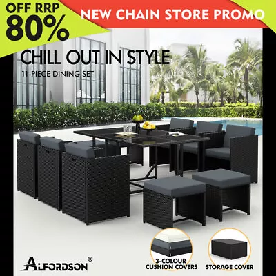 ALFORDSON Outdoor Dining Set 11 PCS Table Chairs Patio Lounge Wicker Furniture • $1049.79