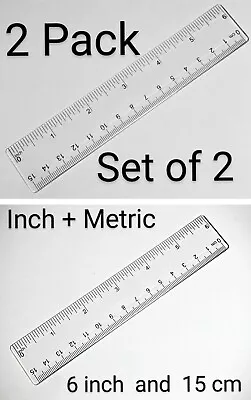 2-PACK Ruler 6 Inch Clear Plastic INCHES CENTIMETERS Measuring 6  / Metric 15cm • $3.49