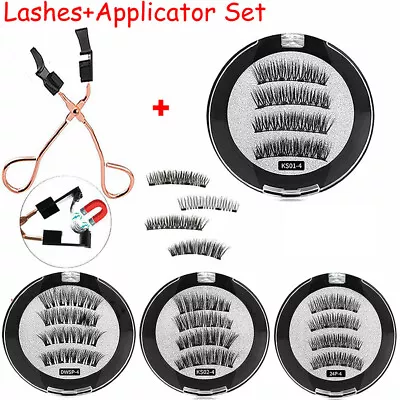 $6.92 • Buy 4Pcs 3D Magnetic False Eyelashes Triple Magnet Short Natural Lashes No Glue Set
