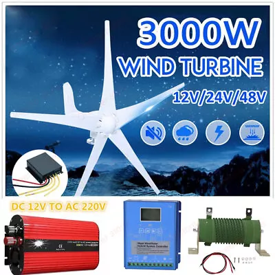 3000W 12V 24V 48V 5 Blades Wind Turbine Generator Windmill Inverter Controller • $369