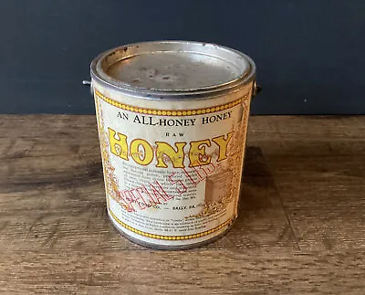 Vintage BALLY PA Merit Food Co 5lb Raw Honey Tin Can Pail Free Ship • $35