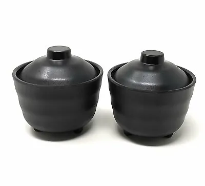 ASIAN HOME Japanese Rice And Soup Bowls With Lid All Black Melamine Hard... • £30.26