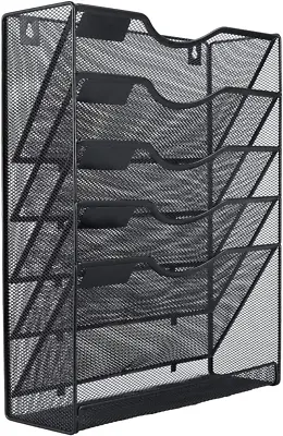 File Organizer Mesh 5 Tier Vertical Hanging Wall File Holder With Bottom Flat Tr • $38.77