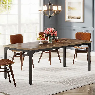 Wood & Metal Large Rectangle Dining Table For 6 To 8 Farmhouse Kitchen Table • $154.54